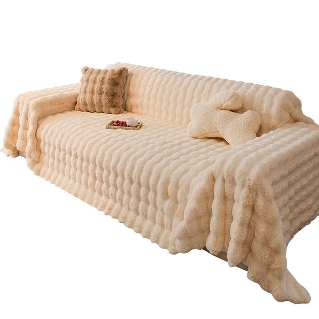 Premium Plush Wavy Sofa Cover - Soft, Warm, and Stylish Couch Blanket for Living Room - Multiple Sizes and Colors Available (Sunshine Orange, Dark Black, Caramel, Khaki, Navy Blue, Cream)