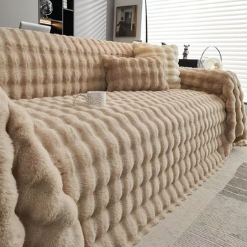 Premium Plush Wavy Sofa Cover - Soft, Warm, and Stylish Couch Blanket for Living Room - Multiple Sizes and Colors Available (Sunshine Orange, Dark Black, Caramel, Khaki, Navy Blue, Cream)